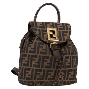 FENDI Zucca Canvas Backpack Black Brown Gold